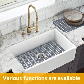 JOOKKI Sink Protectors for Kitchen Sink 16x12 & 18x12 & 19x13 & 24x12.5 & 26x14 & 28x14 & 29x15,Silicone kitchen sink mats protector for bottom of farmhouse sink(24"x12.5"Gray)