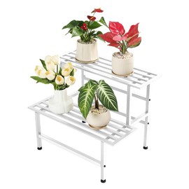 Dipion Metal Plant Stand Outdoor Plant Shelf Indoor,2 Tier Heavy Duty Ladder Plant Stands for Multiple Plants,26" L x 20.25" H x 17.75" W,White