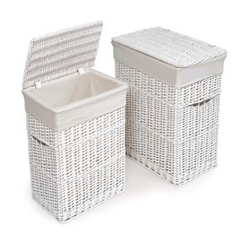 Wicker Two Hamper Set with Liners - White/White