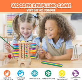 Japace Montessori Game Wooden Family Board Game, 36 Pieces Colourful Wooden Sticks Maths Game Educational Toy from 3 4 5 Years Family Game Party Game Gift for Children and Adults