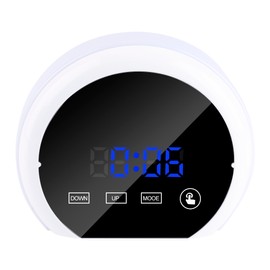 Mirror Surface Digital Alarm Clock Colorful LED Night Light with Dual USB Output Port (Blue)