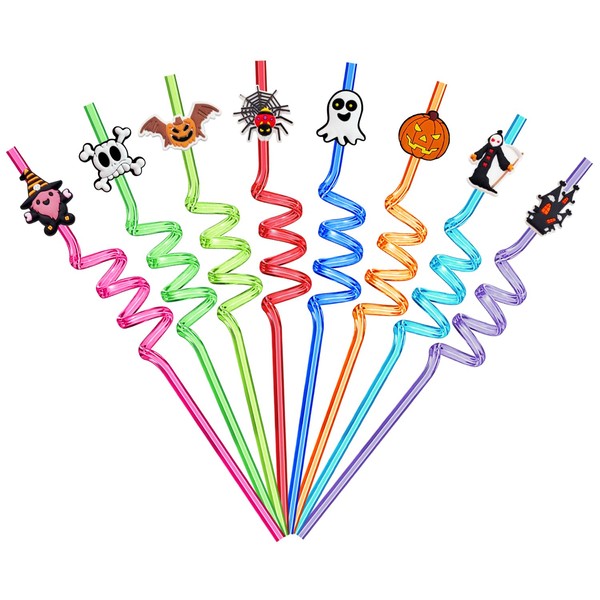 VerteLife 8 Pieces Halloween Straws Reusable Drinking Straw Plastic Straw