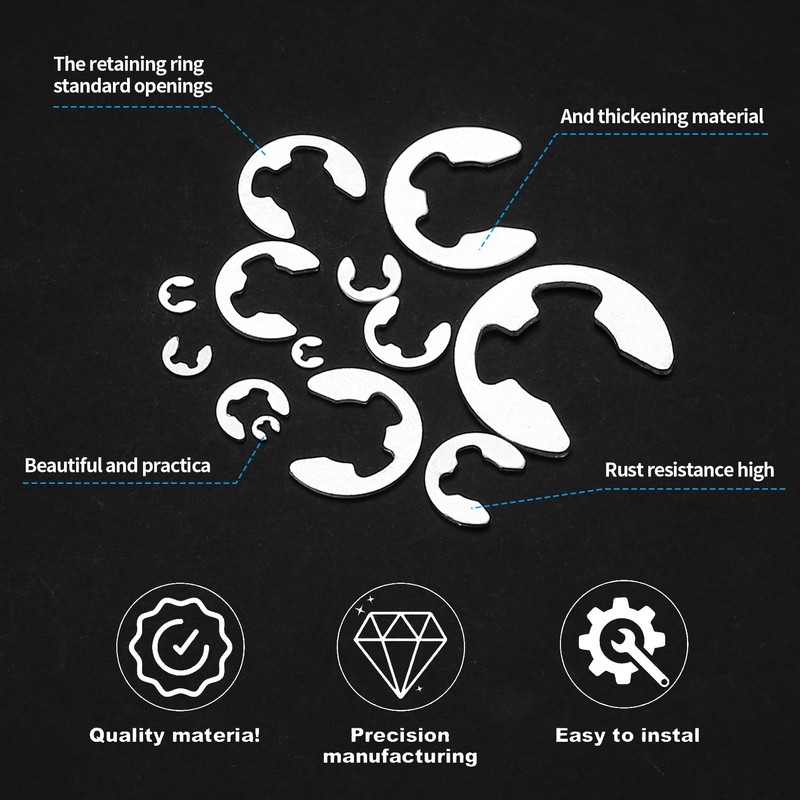 520 Pcs E-Clips Assortment Set, Circlips Assorted Sizes, E-Clip External