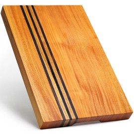 SHUMARU Mahogany Edge-Grain Cutting Board 19×12×1.6″ – Handmade in Bali with Black Sono Wood Inlays, Knife-Friendly, Non-Slip Feet & Ergonomic Handles – Luxury Gift for Chefs & Food Lovers