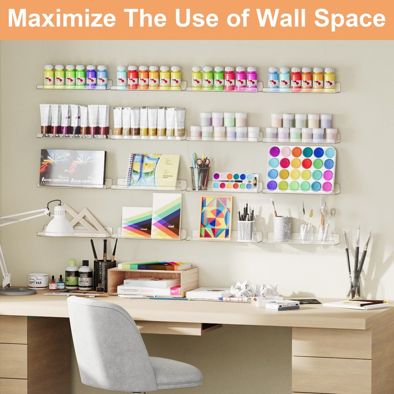 upsimples 12 Pack Acrylic Shelves Wall Organizer and Storage, 15"