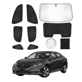 8PCS Window Shades for Honda Civic 2016-2021 (NOT for Hatchback) Accessories Car Full Windows Windshield Sun Shade with Steering Wheel Storage Bag-Sun Block Privacy Protection for Camping