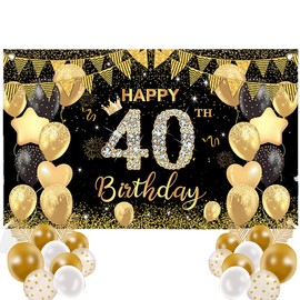 Aoiiigo Happy Birthday Banner Black Gold Happy Birthday Backdrop Banner Birthday Party Decoration Black Gold Sign Poster for Backdrop Background for Men, and Women Birthday 70.8 x 43.3 Inch