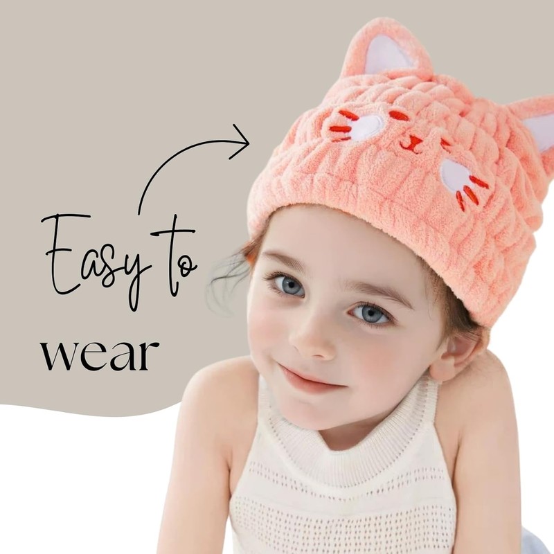 Toalla de microfibra para el cabello para niños, gorro de