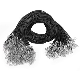 TMISHION 100PCS 50cm Cuerda Collar Cordones con Cierre, Collar de Cadena Ajustable para Bricolaje, joyería Negra Cera Cordón Colgante y Cierre de Langosta para Collares Pulsera