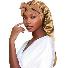 RETROGOO Women Bonnet Sleeping Hat Long Tail Braid Hair Night Sleep Cap Shower Caps for Sauna Bathing Bonnet Coffee