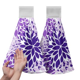 Cneztholim Purple Dahlia Hanging Kitchen Dish Towels Floral Hand Towel with Loop Violet Flower Bathroom Tie Towels Soft Absorbent Tea Towel for Bathroom Kitchen Decor Housewarming 12 x 17 Inch