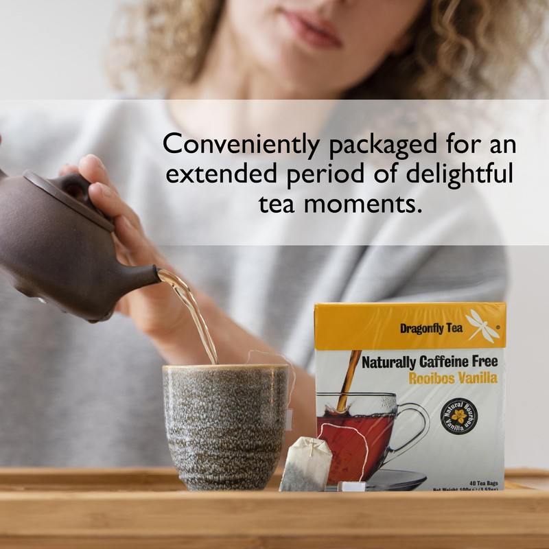 Dragonfly Rooibos Vanilla Tea Bags, Caffeine-Free Bourbon Flavoured Tea, Individually