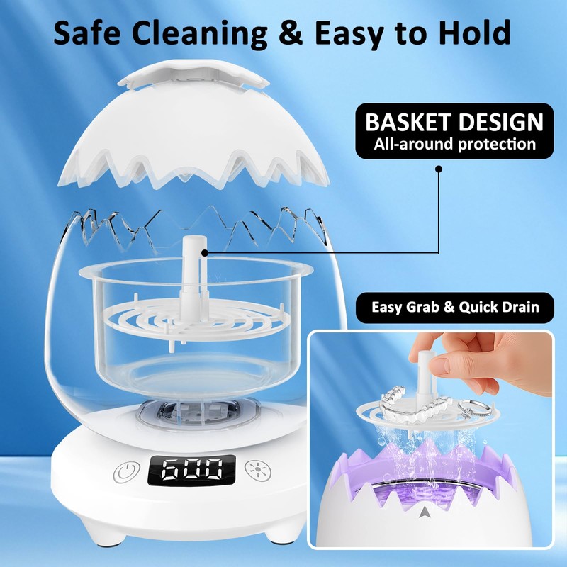 Ultrasonic Retainer Cleaner Machine for Denture, Dental Cleaning Pod with