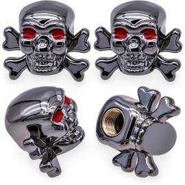 MEAJOO 4PCS Skull Style Tire Valve Stem Caps, Dustproof Wheel Valve Covers Accessories, with Rubber O-Ring, Universal for Cars, SUVs, Bike, Bicycles,Trucks and Motorcycles(Gray)