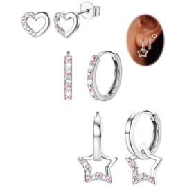 MILACOLATO 925 Silver Gold Small Hoop Earrings for Women Silver Hoop Hypoallergenic Small Tiny Huggie Sleeper Cute Earrings Earings for Women Pink/White