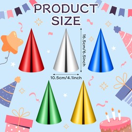 30Pcs Cone Party Hats Colorful Metallic Foil Birthday Cone Hats With Elastic String Foil Cone Party Hats Colored Supplies