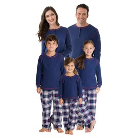 PajamaGram Christmas Pajamas For Family - Matching Family Pajamas, Navy, Kids 12