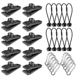 PUERHUACI Tent Tarpaulin Clips, Pack of 30 Tarpaulin Clips with Carabiner, Heavy Duty, Awning Accessories, Multifunctional Tents Clip, Tarp Clips Set, Metal, Black