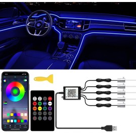 Car LED Interior Strip Lights, TEKSHINNY RGB Car Interior LED Light Wireless APP and Remote Control, 5 in 1 Ambient Lighting Kit with 236 Inches Fiber Optic, EL Wire Lights for Car Inside