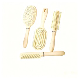 4 Piece Hair Brush Set, Paddle Brush (Detangling) + Round Brush (Styling) + Volume Brush (Fullness) + Flat Comb (Parting), Anti-Static Massage Brushes for All Hair Types, for Women, Men, Children