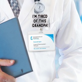 I'm Tired of This Grandpa-Funny Nurse Badge Reel Retractable-Cute Nursing Name Badge Holder with Alligator Clip ID Decoration Accessories -Student RN LPN CNA MA Medical Worker Teacher Doctor