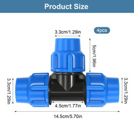 CAINCAY 4 Stück T-Stück PE Rohr Fitting, PP Fitting 25 mm PP Fitting Verschraubung, PE Rohr Klemmverbinder Verschraubung Rohre Zubehör für Verlegerohr Anschlussstücke