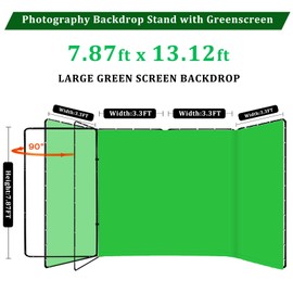 7.87ft x 13.12ft Green Screen Backdrop with Stand, Large Professional Collapsible Backdrop System for Photo Studio, Video Shooting, Live Streaming, Gaming