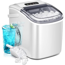 AGLUCKY Portable Ice Maker Machine Countertop with Handle,26Lbs/24H,9 Bullet Ice Ready in 7 Mins,Self-Cleaning Function with Ice Scoop and Basket,Ideal for Home Office Kitchen (White)