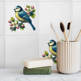 'Blue Tit On Apple Blossom' 108mm Square Ceramic Tile (TD00029486)