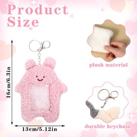 oruola 2pcs Pc Holder Kpop,Photocard Holder Keychain Plush Cartoon 6.3 X 5.12 In,Cute Rabbit Kitten Photocard Holders Keychain,Photo Sleeve Protective for Id Card,Pink,White