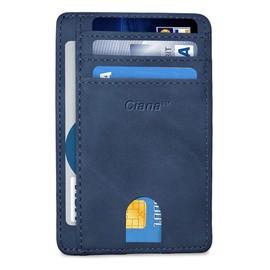 Smart Wallet Faux Leather Slim Wallet for Men & Women Best Front Pocket Wallet Credit Card Holder with RFID Blocking (Navy Blue)