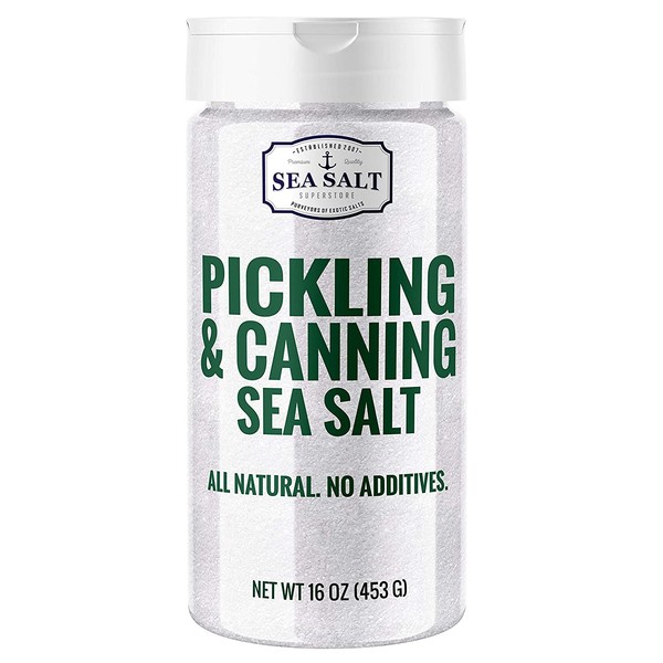 Pickling & Canning Sea Salt - Perfect Canning Supply for Home Curing and Canning Kits - Non-Iodized, Gluten Free, No Additives, No Bleaching, Fine Grain for Homemade Canning and Pickling (1 Pound)