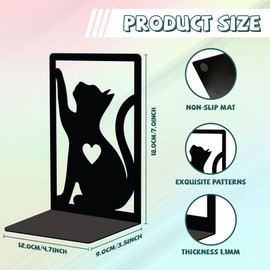 Peacoblue Metal Bookends for Shelves, Study Cast Iron Cute Cats Rustic Book Stoppers Support Holder Bookends Used on Desk, Shelf for Small Heavy Duty Books, 11.9x8.89x17.78cm, 1 Pair(Cats)