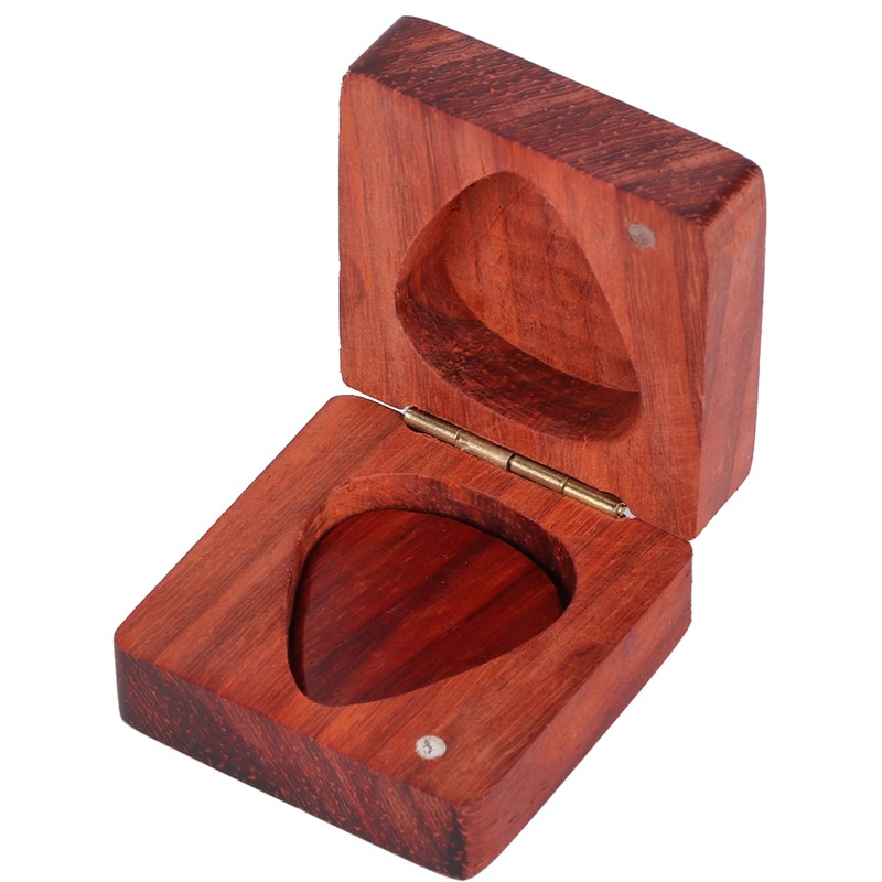 Guitar Pick Wooden Box with 2Pcs Red Rosewood Picks Musical