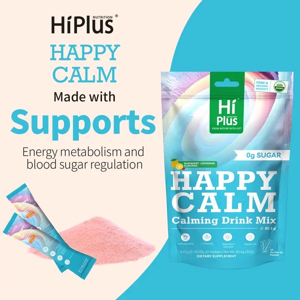 HiPlus Happycalm-Calming Drink Mix with KSM-66 Ashwagandha, Vitamin D3, Magnesium