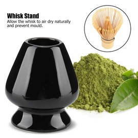 Lybunair Elegant Ceramic Matcha Whisk Stand Holder for Matcha Chasen, Essential Accessory for Tea Set Enthusiasts (Blue, White, Blakc, Green) (Black)