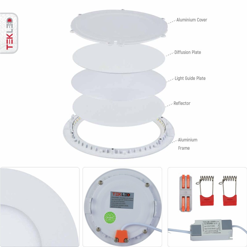 TEKLED LED Round Recessed Ceiling Light | Flat Panel Ultra