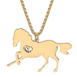 DALANE Stainless Steel Running Horse Necklace 18 K Gold-Plated Fashion Pendant Animals Jewellery Gifts for Women Girls Charms, Stainless Steel, No Gemstone
