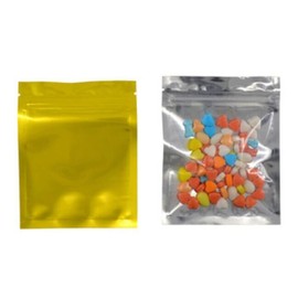 100 Pcs Reclosable 10.2x12.7cm/4x5inch Clear Colorful Mylar Foil Flat Ziplock Bag Sample Pouch Heat Sealable Aluminum Foil Bags Food Storage Coffee Candy Foil Grip Seal Wrap (Gold)