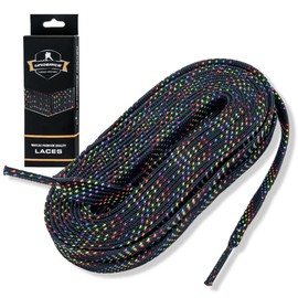 UCIE Non-Waxed Ice Hockey Skate Laces- Soft Flexible Replacement Laces for Youth & Adult Ice Hockey Skates (Black Multi-Color,120 Inches)