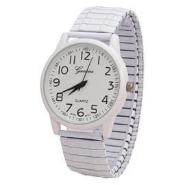 Blekon Collections Unisex Large Face Easy to Read 40mm Case Japanese Quartz Movement Stretch Band Watch (White)