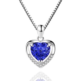 Love Heart Pendant Necklace for Women, White Gold Cover Silver with 5A Birthstone, Ideal Jewelry Gifts for Wife, Silver Plated 18+2 inch Box Chain, Anniversary Birthday Gift for Her