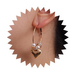 Cybche Vintage Love Heart Huggie Hoop Earrings Gold Heart Beads Earrings Heart Drop Hoop Earrings Puff Heart Earrings Hollow Hoop Earrings Jewellery for Women, Zinc, No Gemstone