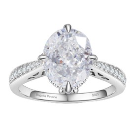 BAGUTTA PAVONE 4CT Oval Shaped CZ Engagement Rings for Women,Women's 925 Sterling Silver High Carbon Solitaire Wedding Bands Engagement Promise Rings with 18K White Gold Plated Size 7