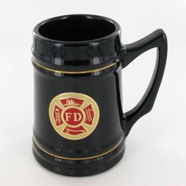 SHOP AWARDS AND GIFTS Drinking Tankard Beer Mug Drinkware, United States US Military Gift Award with Embossed Medallion, Ceramic Fire Department