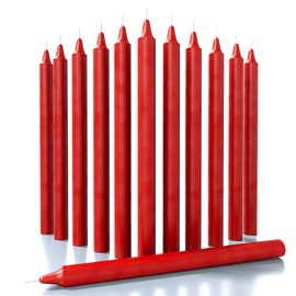 CANDWAX Red Taper Candles Pack of 12 - Straight Candles 10 inch Ideal as Unscented Candles, Dinner Candles and Table Candles - Slow Burning Candles Dripless - Smokeless Long Candlesticks