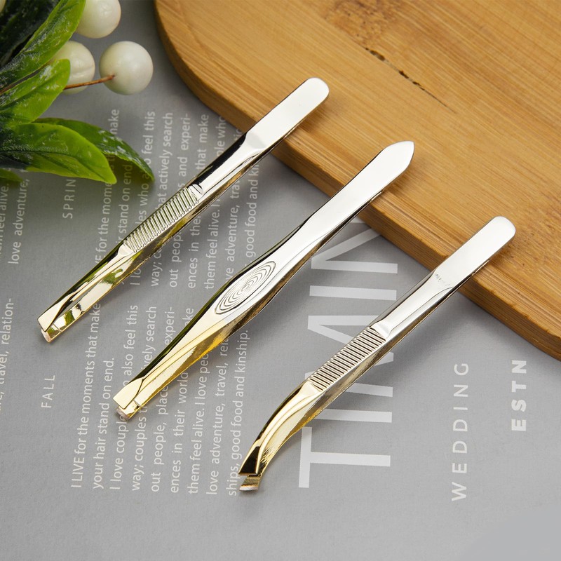 3Pcs Eyebrow Tweezers Set, Professional Stainless Steel Slant Tweezer