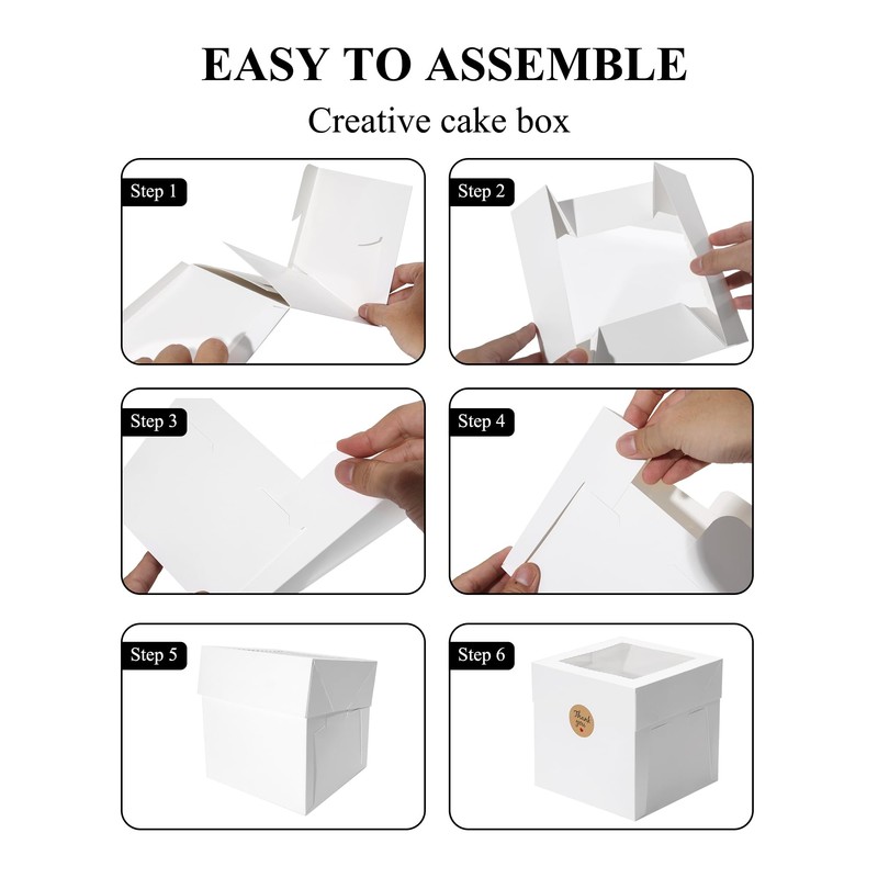 COTOPHER 5Pcs 8x8x8 Inches Cake Boxes, Square Bakery Boxes with