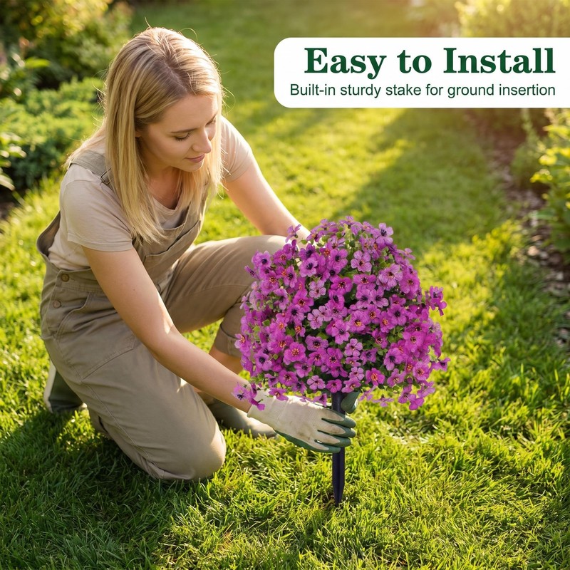 2 Pcs Violet Artificial Flowers for Outdoor, Purple Decorative Faux