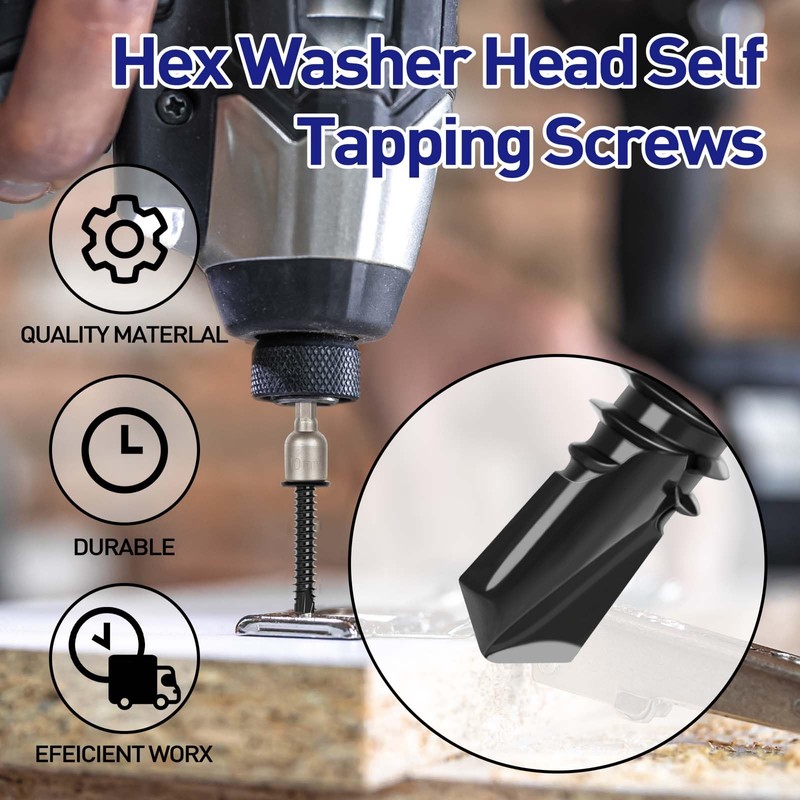 Etauwe #10 x 3/4" Hex Washer Head Self Tapping Screws,